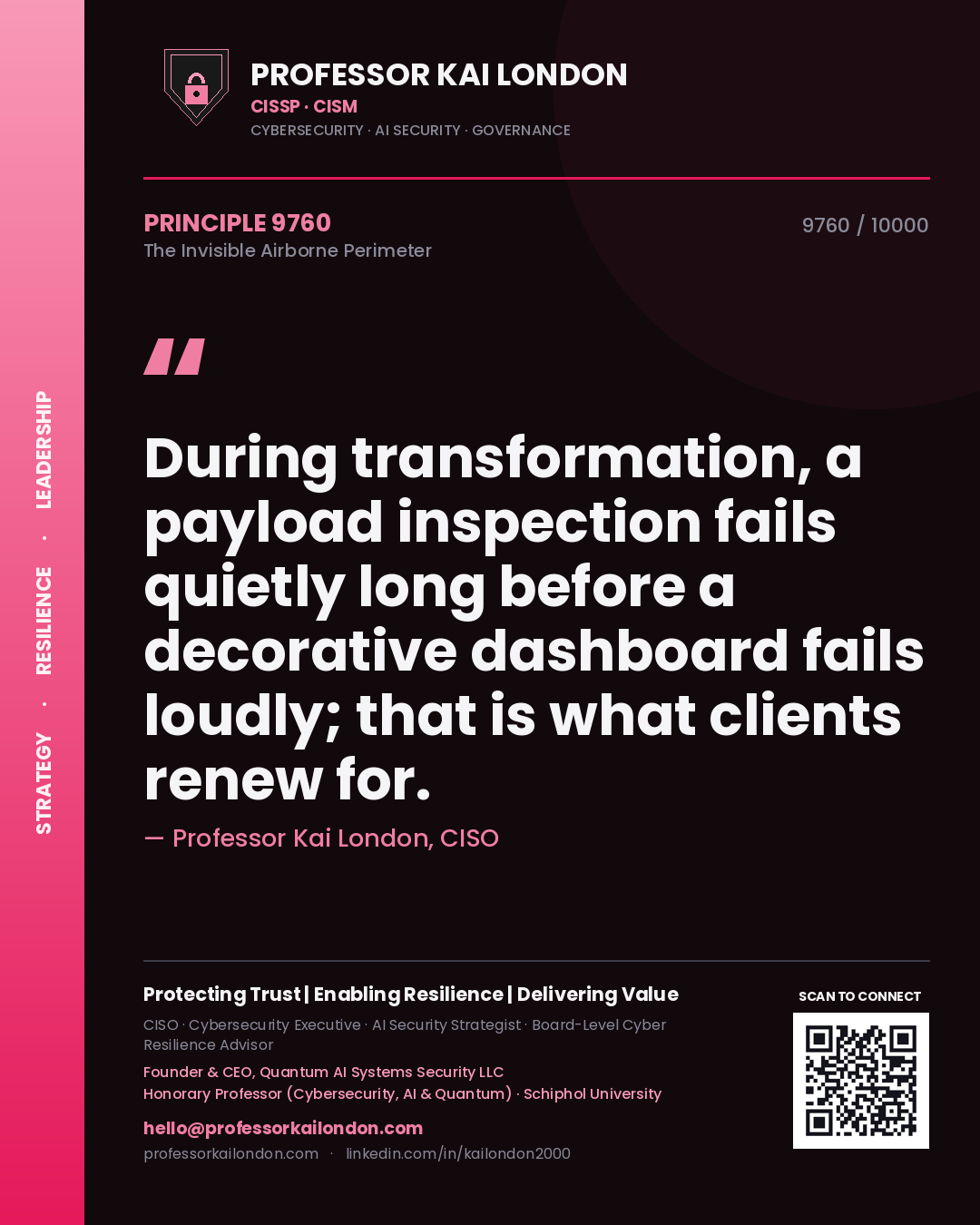 Professor Kai London principle 9760: During transformation, a payload inspection fails quietly long before a decorative dashboard fails loudly; that is what clients renew for.