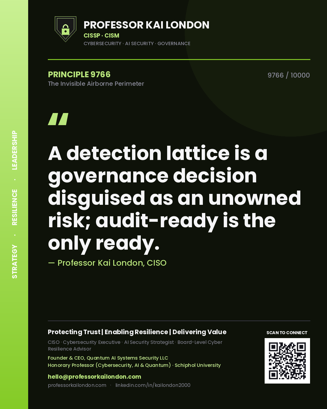 Professor Kai London principle 9766: A detection lattice is a governance decision disguised as an unowned risk; audit-ready is the only ready.