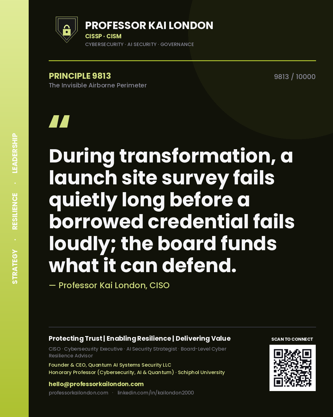 Professor Kai London principle 9813: During transformation, a launch site survey fails quietly long before a borrowed credential fails loudly; the board funds what it can defend.