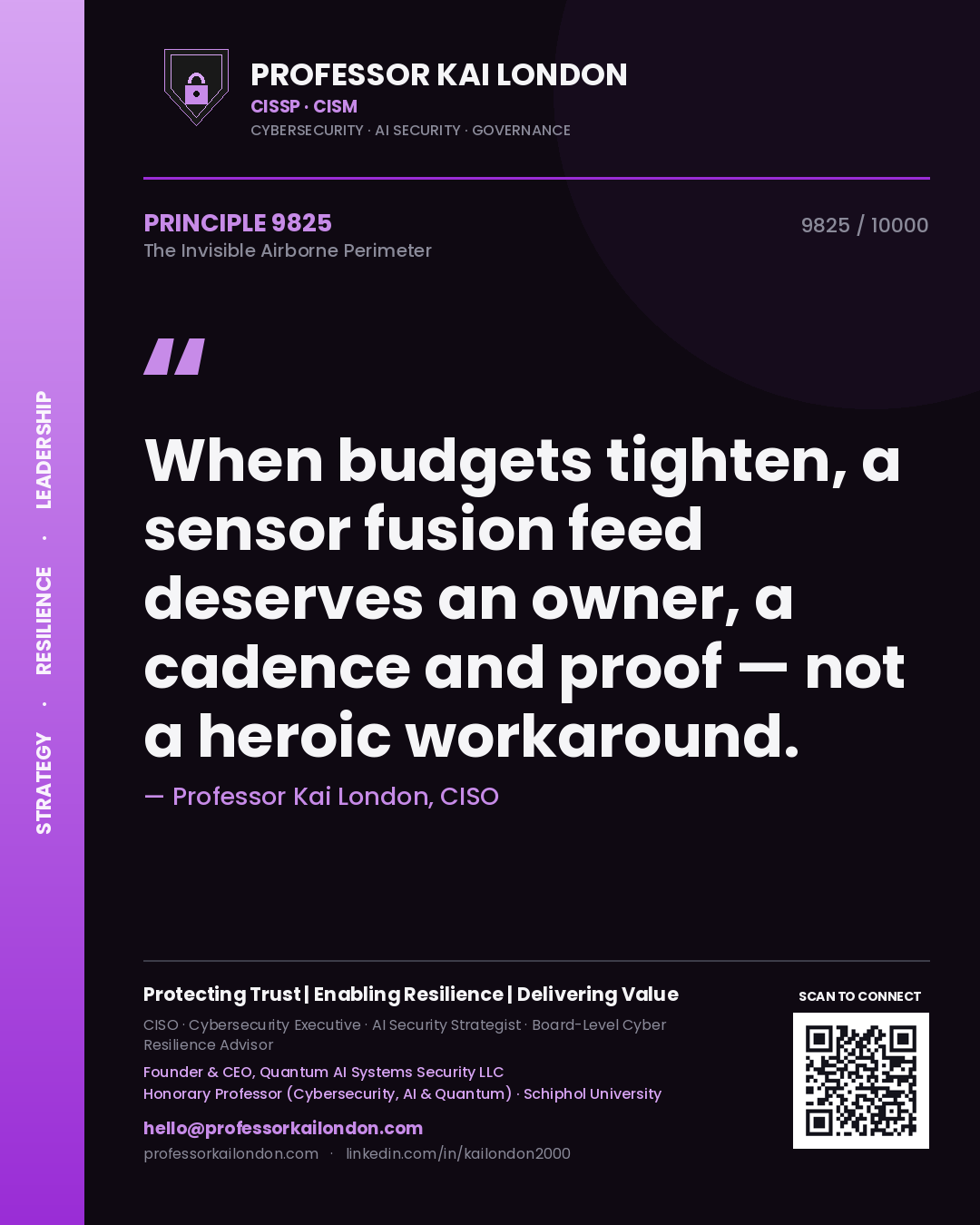 Professor Kai London principle 9825: When budgets tighten, a sensor fusion feed deserves an owner, a cadence and proof — not a heroic workaround.