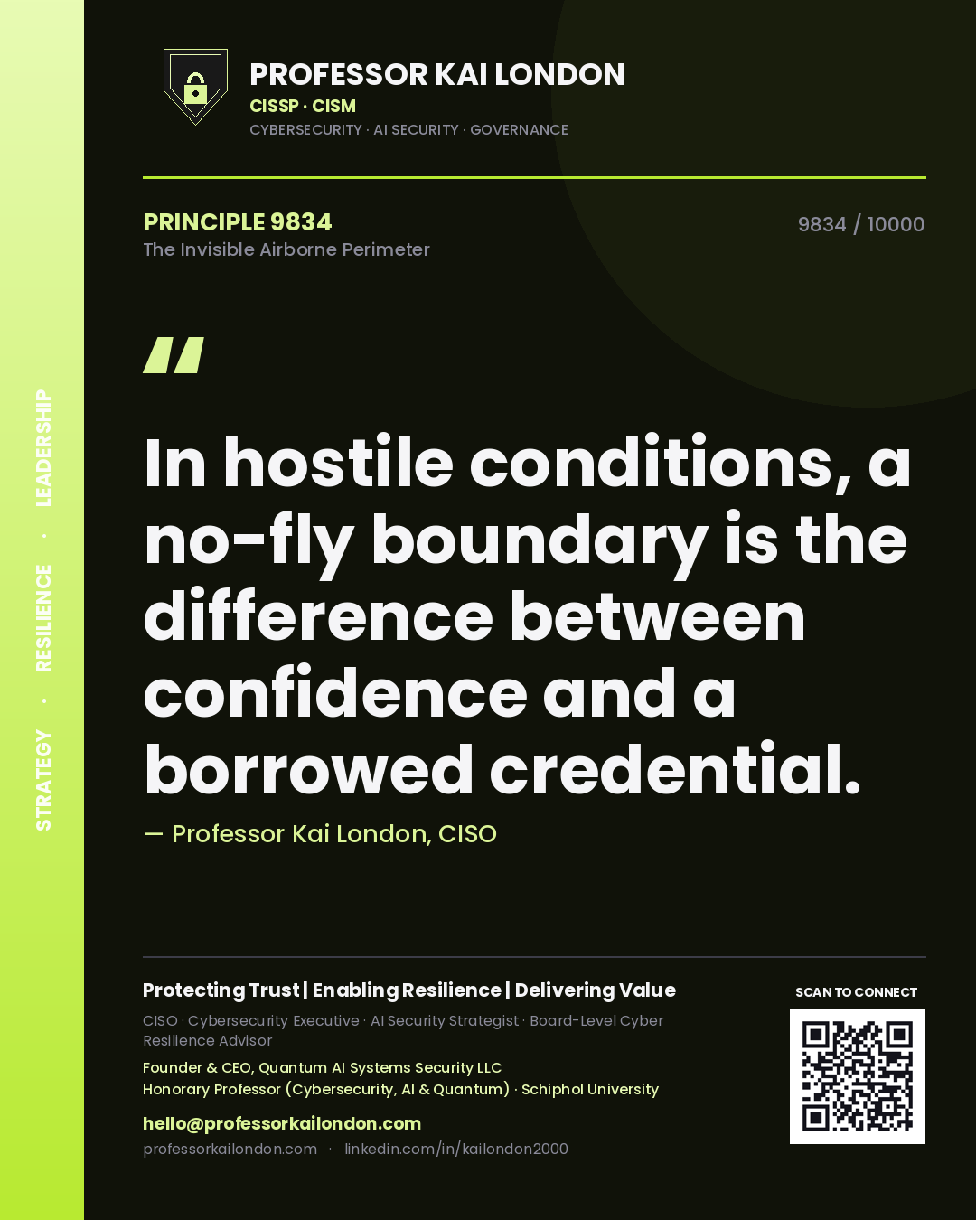 Professor Kai London principle 9834: In hostile conditions, a no-fly boundary is the difference between confidence and a borrowed credential.