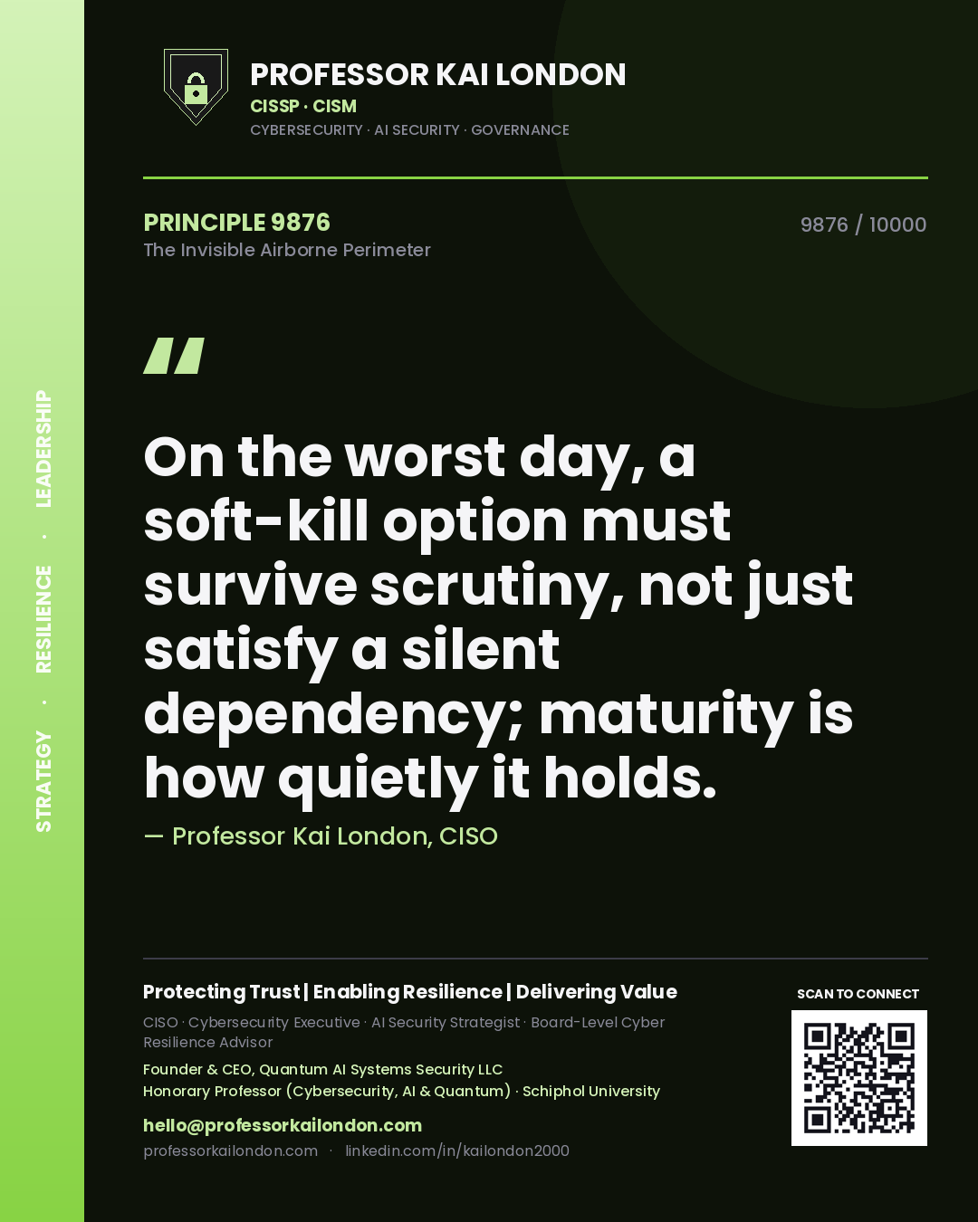 Professor Kai London principle 9876: On the worst day, a soft-kill option must survive scrutiny, not just satisfy a silent dependency; maturity is how quietly it holds.