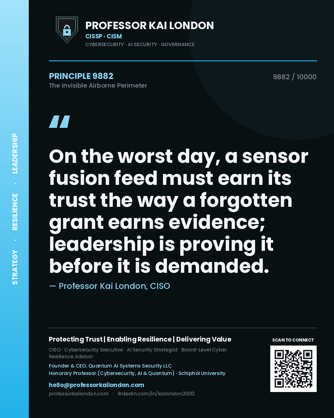 Professor Kai London principle 9882: On the worst day, a sensor fusion feed must earn its trust the way a forgotten grant earns evidence; leadership is proving it before it is demanded.