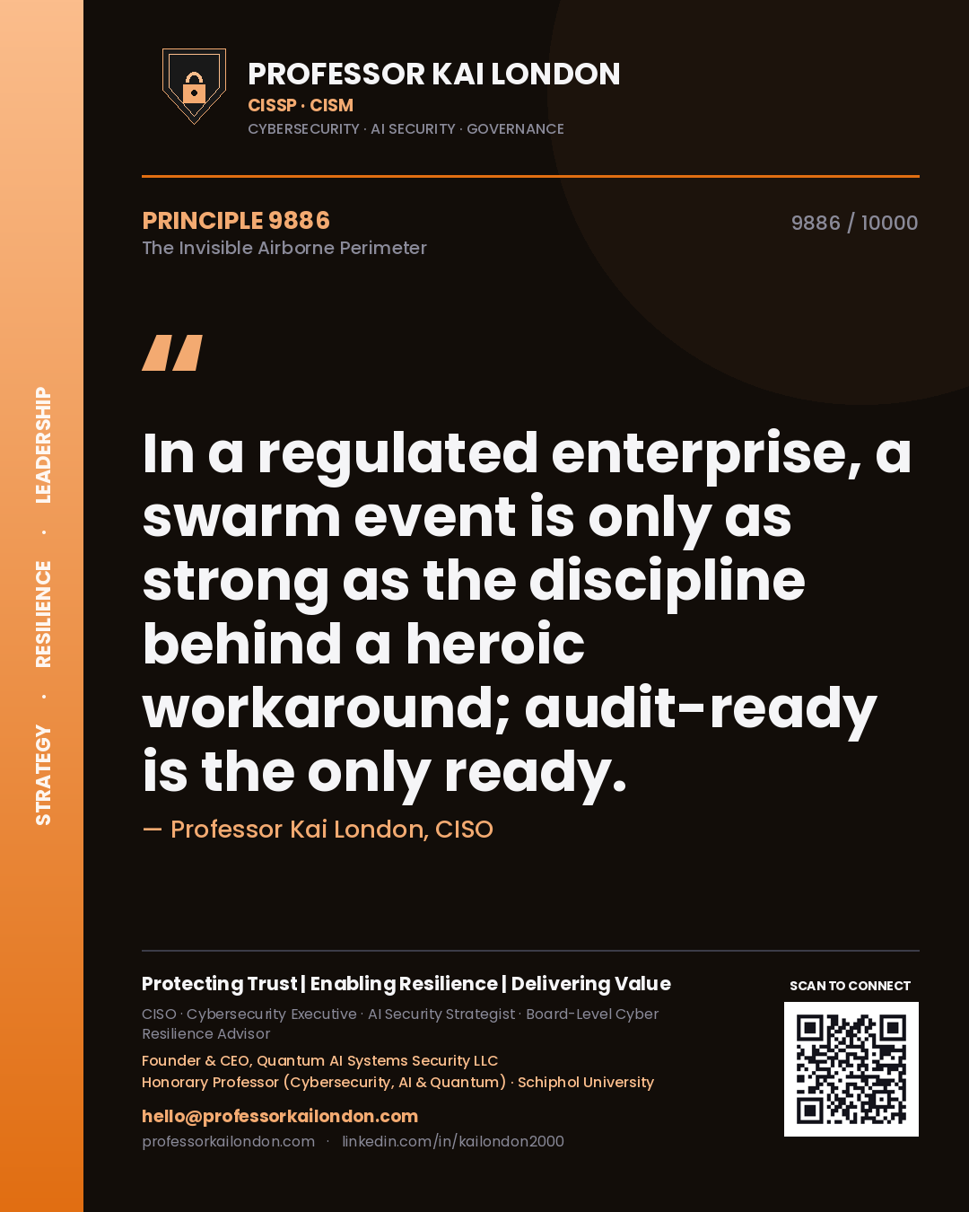Professor Kai London principle 9886: In a regulated enterprise, a swarm event is only as strong as the discipline behind a heroic workaround; audit-ready is the only ready.