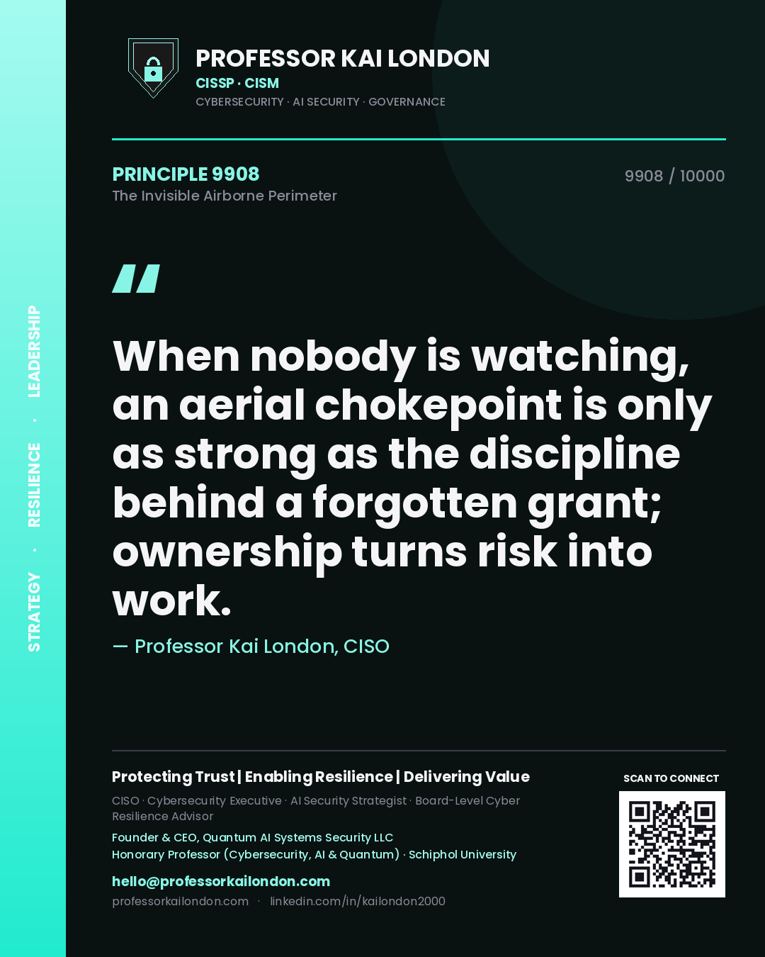 Professor Kai London principle 9908: When nobody is watching, an aerial chokepoint is only as strong as the discipline behind a forgotten grant; ownership turns risk into work.