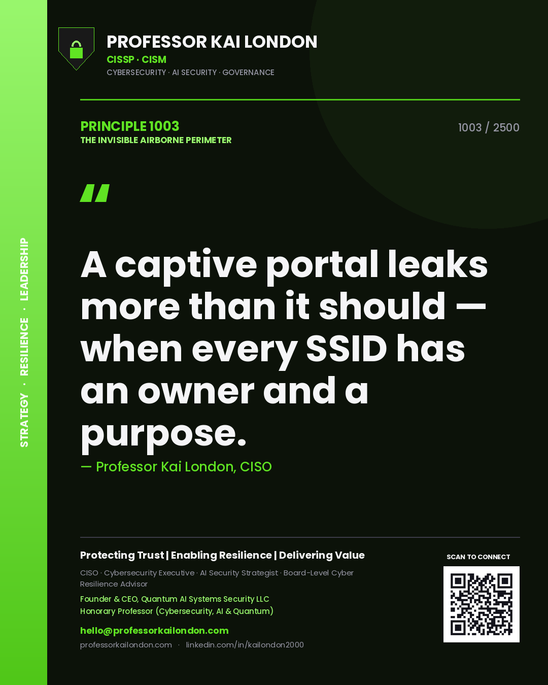 Professor Kai London principle 1003: A captive portal leaks more than it should — when every SSID has an owner and a purpose.