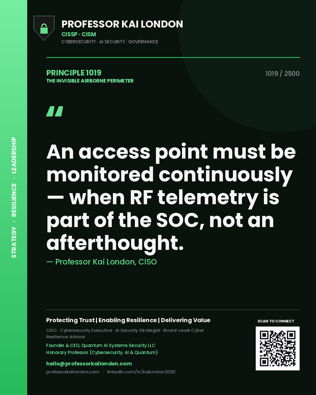 Professor Kai London principle 1019: An access point must be monitored continuously — when RF telemetry is part of the SOC, not an afterthought.