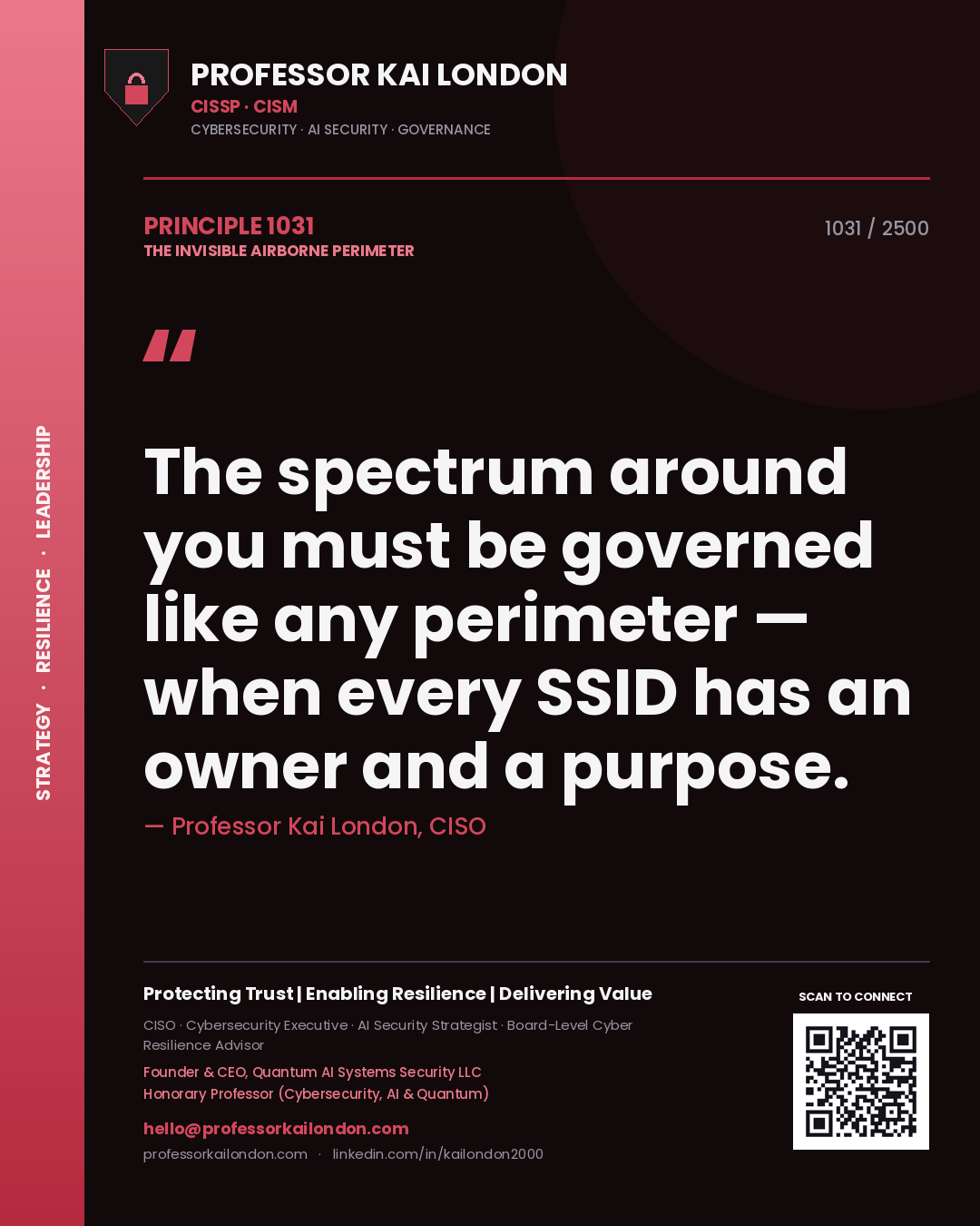 Professor Kai London principle 1031: The spectrum around you must be governed like any perimeter — when every SSID has an owner and a purpose.