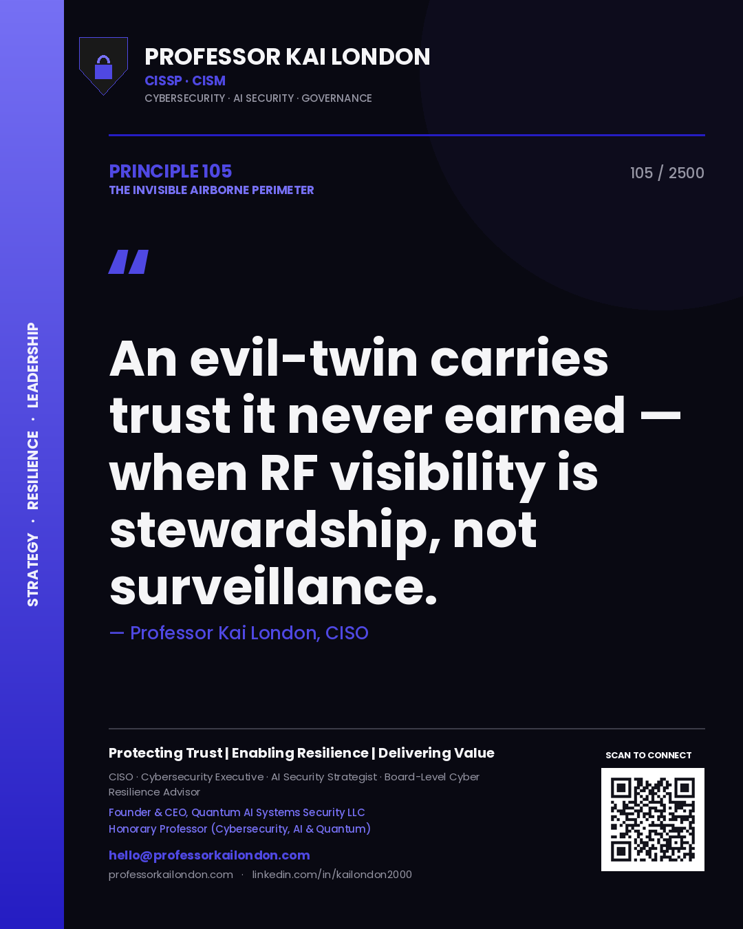Professor Kai London principle 105: An evil-twin carries trust it never earned — when RF visibility is stewardship, not surveillance.
