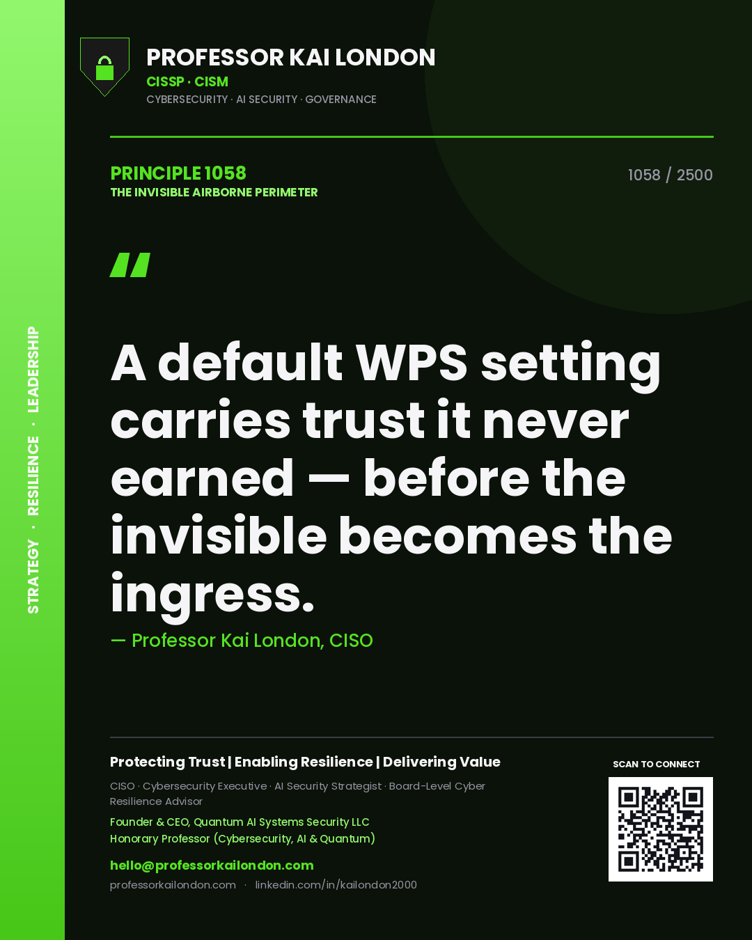 Professor Kai London principle 1058: A default WPS setting carries trust it never earned — before the invisible becomes the ingress.