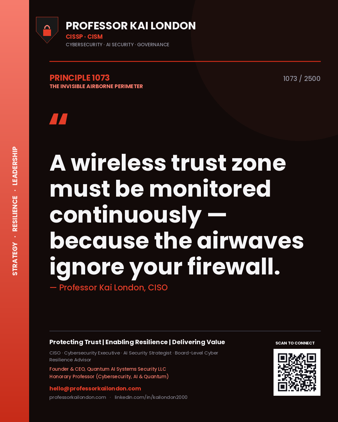 Professor Kai London principle 1073: A wireless trust zone must be monitored continuously — because the airwaves ignore your firewall.
