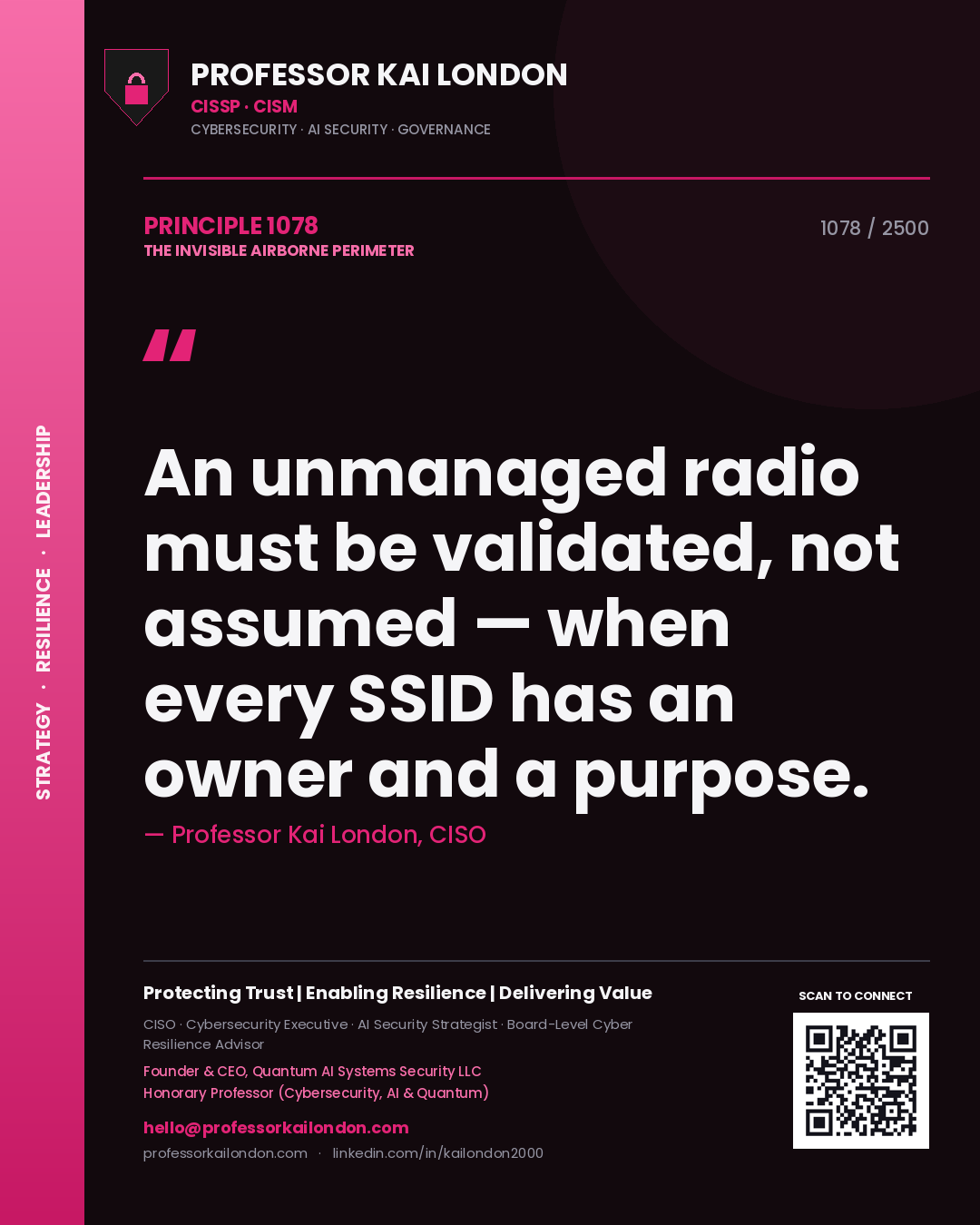 Professor Kai London principle 1078: An unmanaged radio must be validated, not assumed — when every SSID has an owner and a purpose.