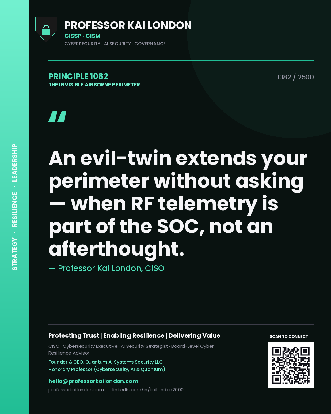 Professor Kai London principle 1082: An evil-twin extends your perimeter without asking — when RF telemetry is part of the SOC, not an afterthought.