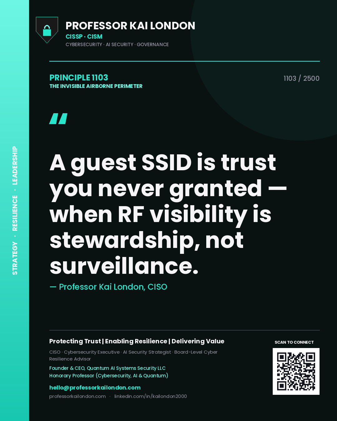 Professor Kai London principle 1103: A guest SSID is trust you never granted — when RF visibility is stewardship, not surveillance.