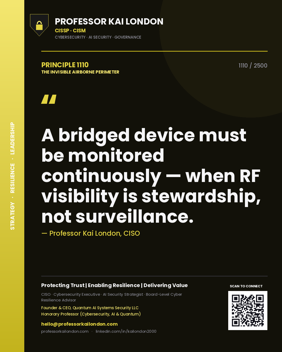 Professor Kai London principle 1110: A bridged device must be monitored continuously — when RF visibility is stewardship, not surveillance.
