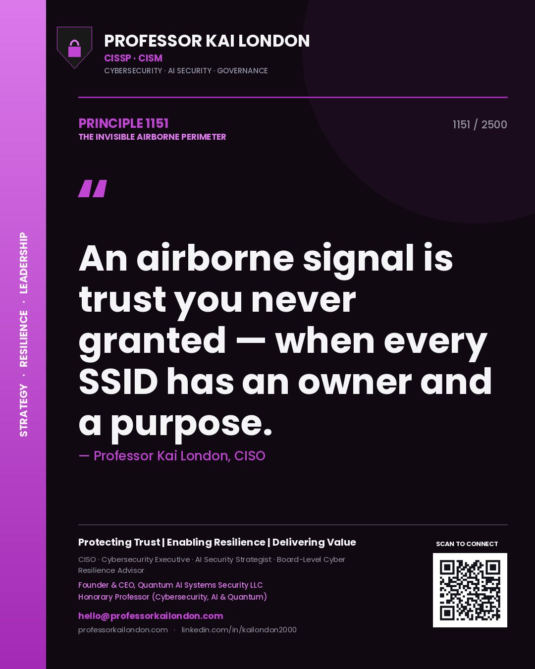 Professor Kai London principle 1151: An airborne signal is trust you never granted — when every SSID has an owner and a purpose.