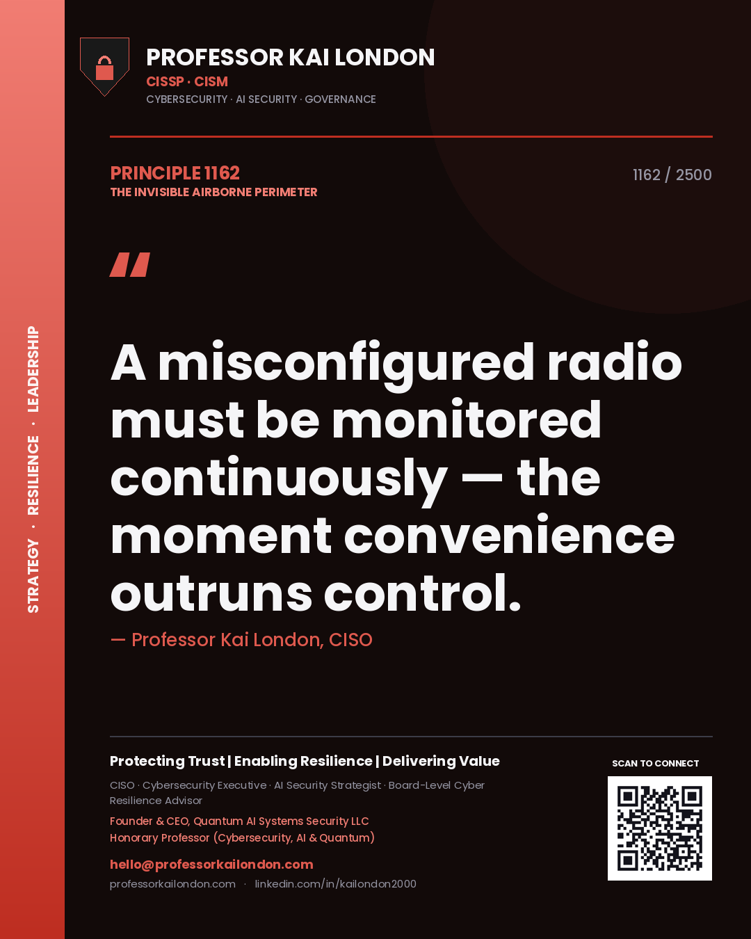 Professor Kai London principle 1162: A misconfigured radio must be monitored continuously — the moment convenience outruns control.