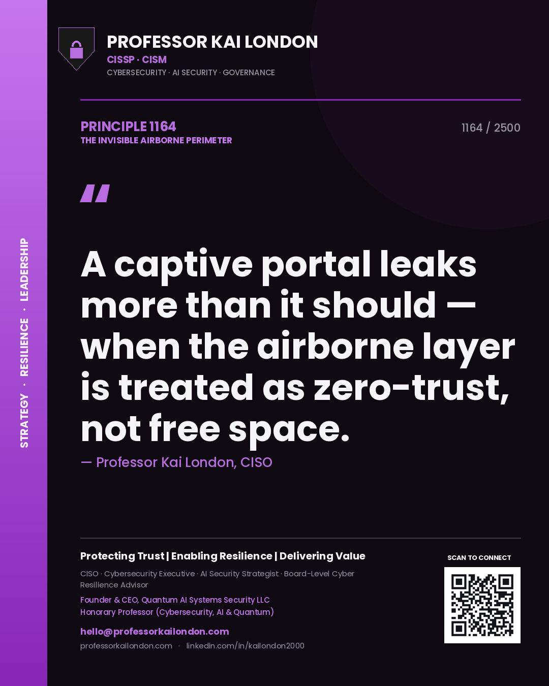 Professor Kai London principle 1164: A captive portal leaks more than it should — when the airborne layer is treated as zero-trust, not free space.