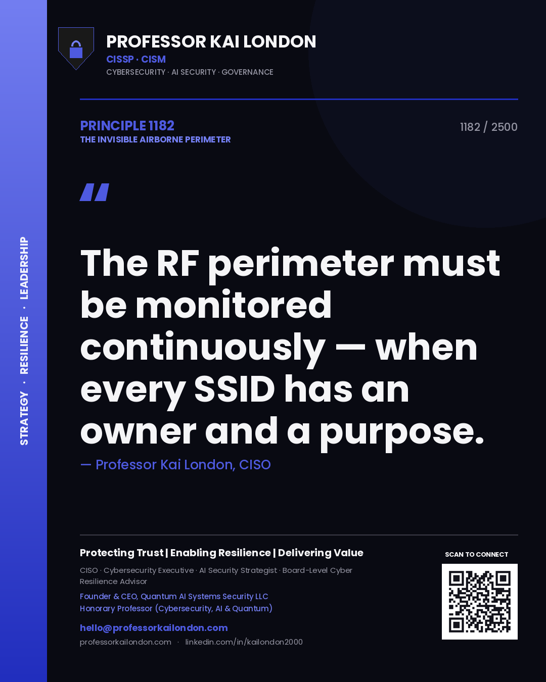 Professor Kai London principle 1182: The RF perimeter must be monitored continuously — when every SSID has an owner and a purpose.