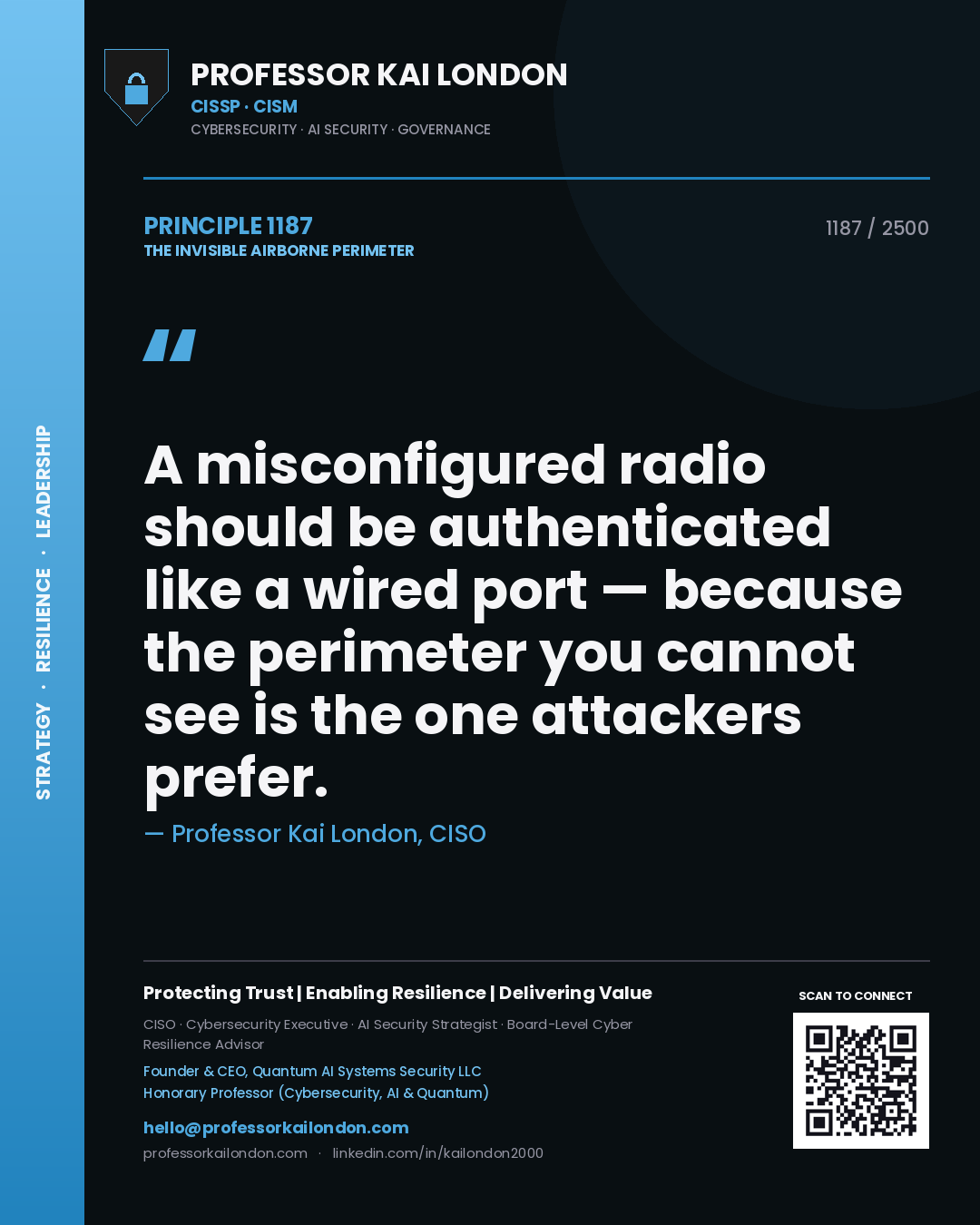 Professor Kai London principle 1187: A misconfigured radio should be authenticated like a wired port — because the perimeter you cannot see is the one attackers prefer.
