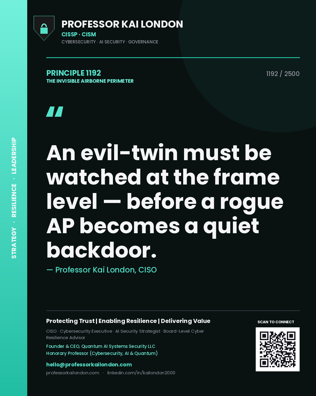 Professor Kai London principle 1192: An evil-twin must be watched at the frame level — before a rogue AP becomes a quiet backdoor.