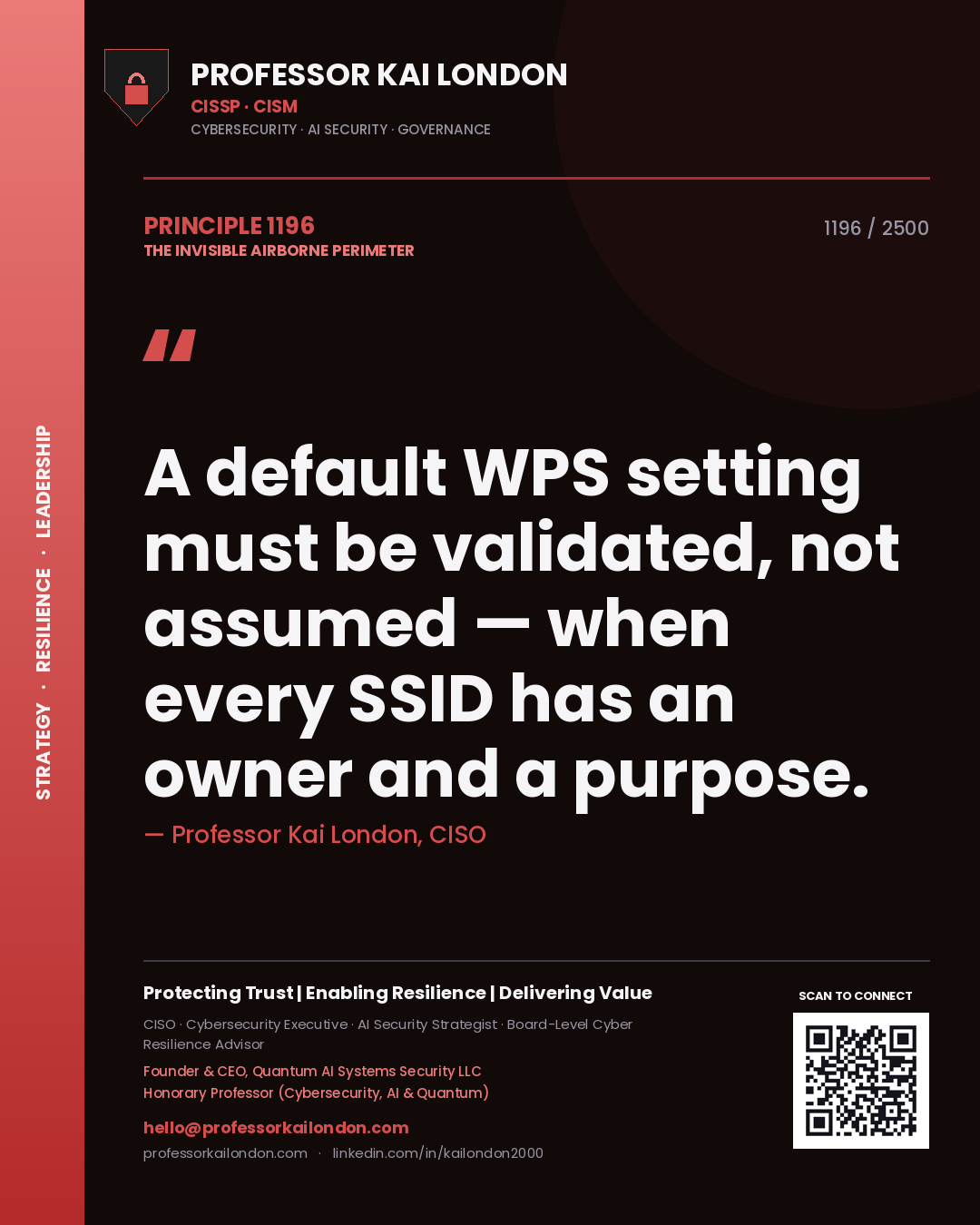 Professor Kai London principle 1196: A default WPS setting must be validated, not assumed — when every SSID has an owner and a purpose.