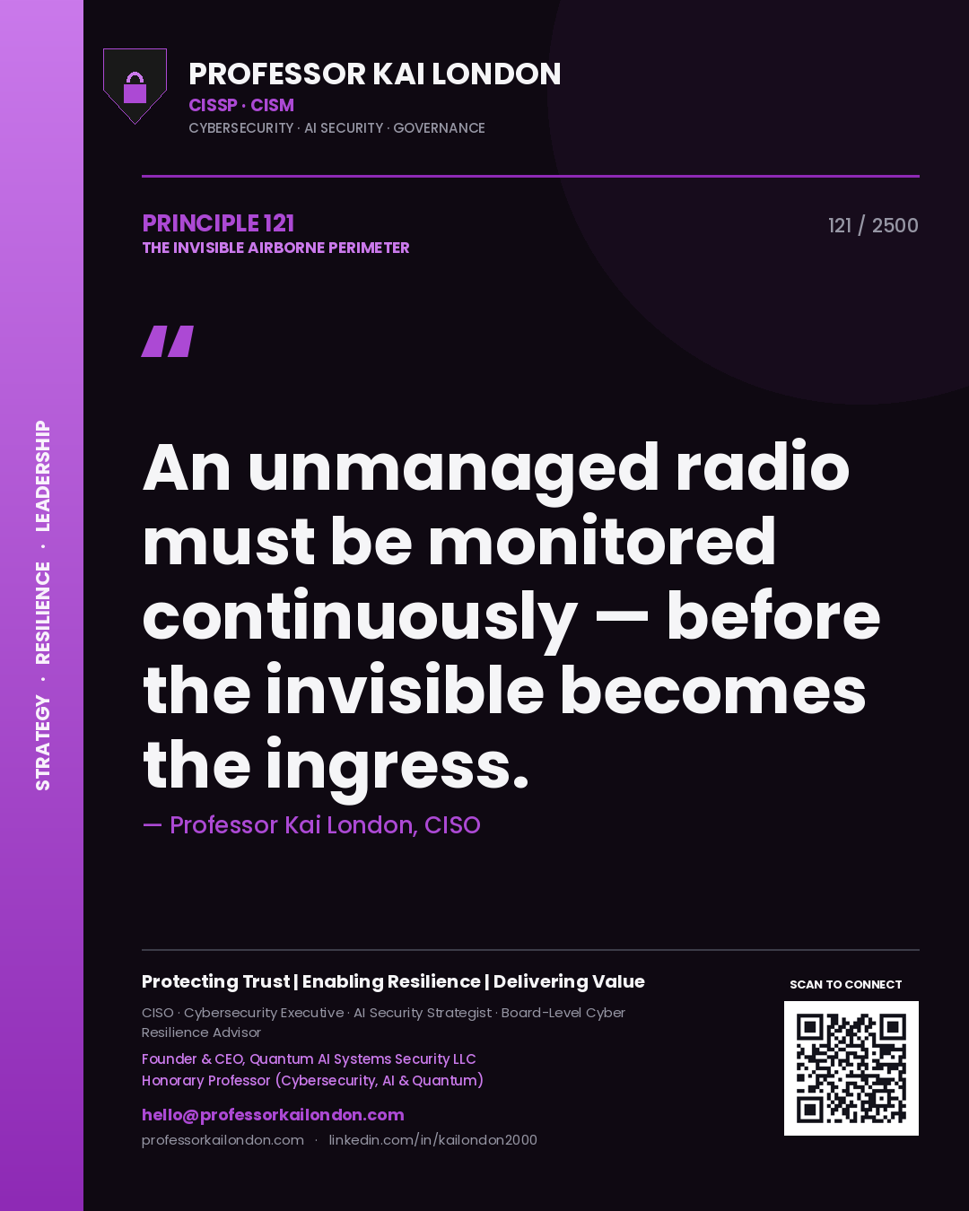 Professor Kai London principle 121: An unmanaged radio must be monitored continuously — before the invisible becomes the ingress.