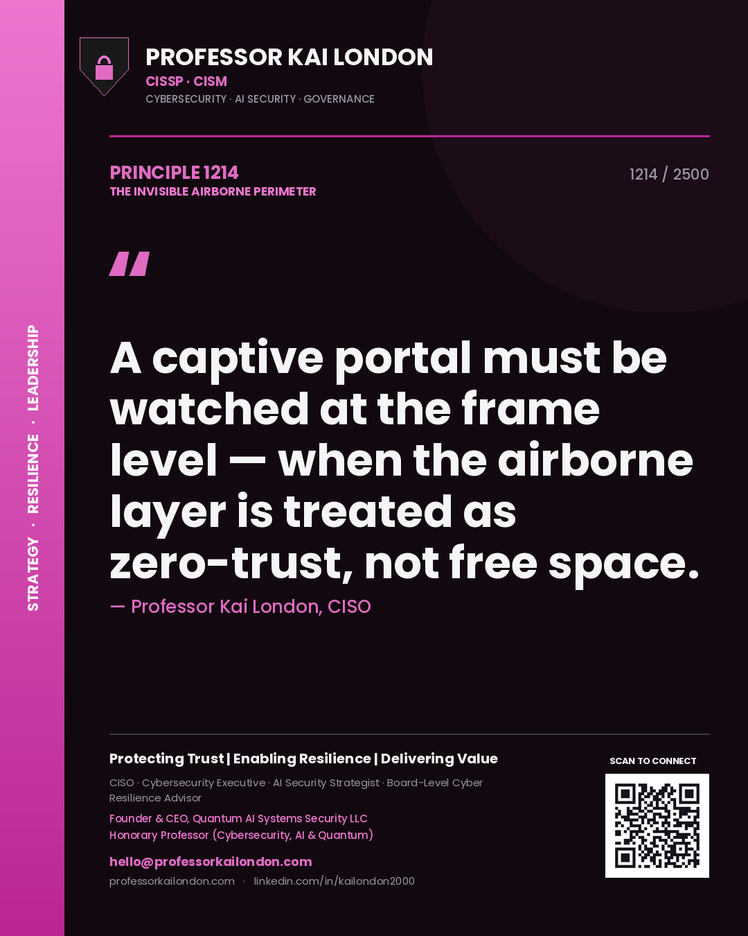 Professor Kai London principle 1214: A captive portal must be watched at the frame level — when the airborne layer is treated as zero-trust, not free space.