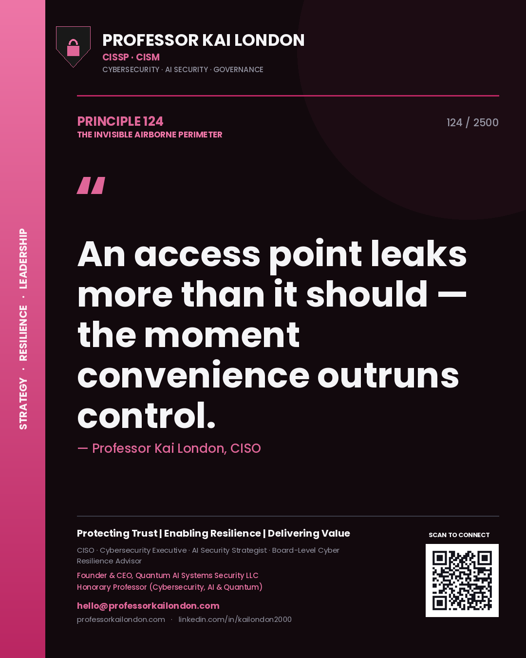 Professor Kai London principle 124: An access point leaks more than it should — the moment convenience outruns control.