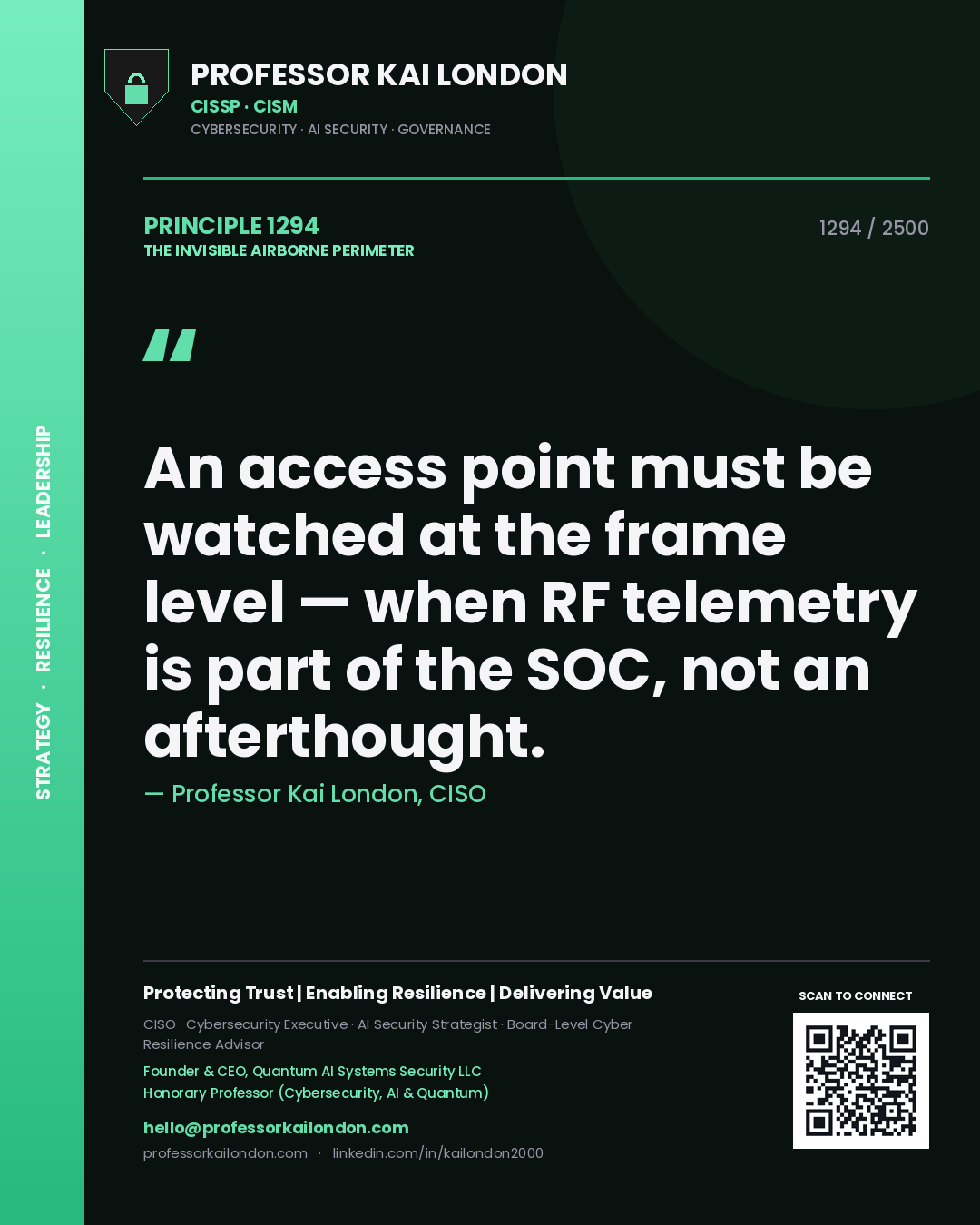 Professor Kai London principle 1294: An access point must be watched at the frame level — when RF telemetry is part of the SOC, not an afterthought.