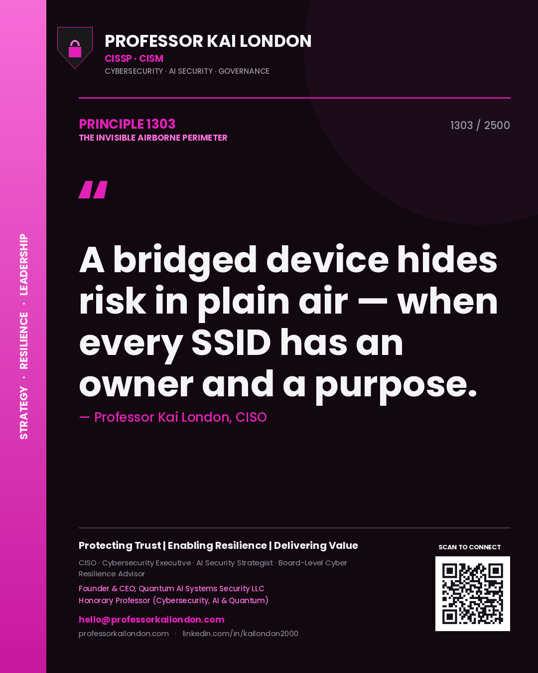 Professor Kai London principle 1303: A bridged device hides risk in plain air — when every SSID has an owner and a purpose.