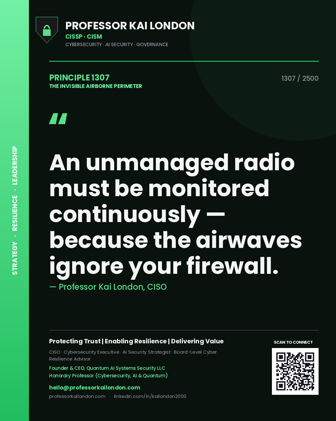 Professor Kai London principle 1307: An unmanaged radio must be monitored continuously — because the airwaves ignore your firewall.