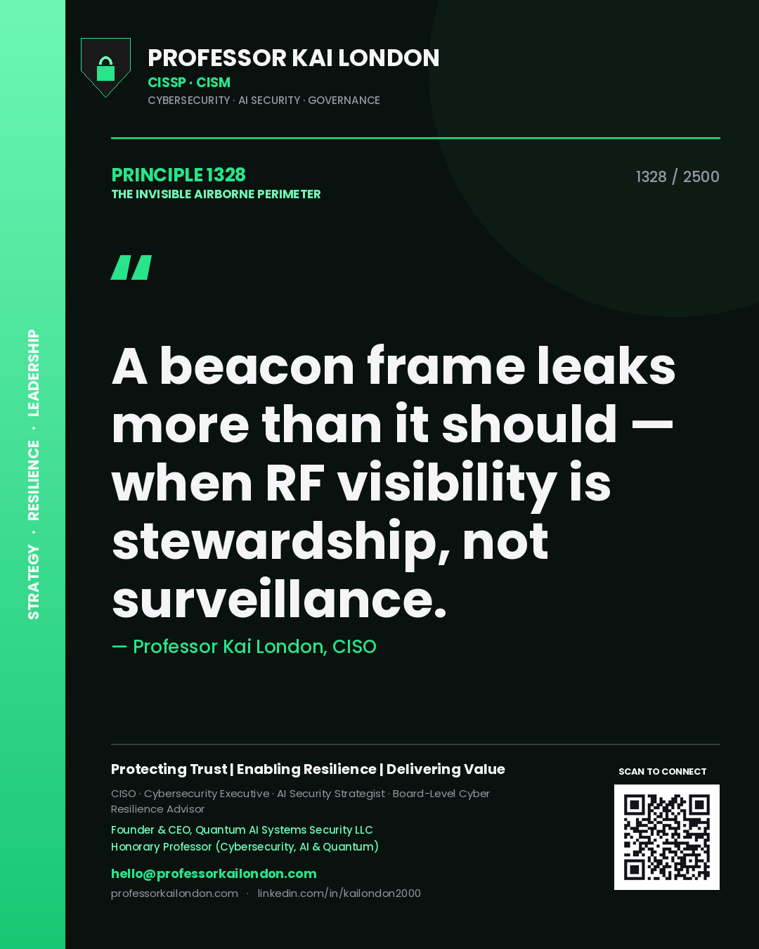 Professor Kai London principle 1328: A beacon frame leaks more than it should — when RF visibility is stewardship, not surveillance.