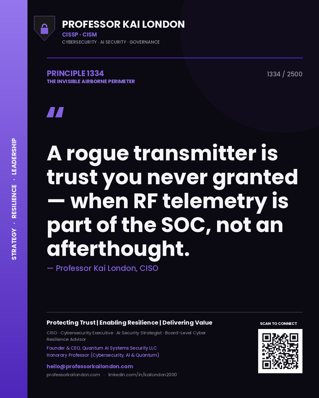 Professor Kai London principle 1334: A rogue transmitter is trust you never granted — when RF telemetry is part of the SOC, not an afterthought.