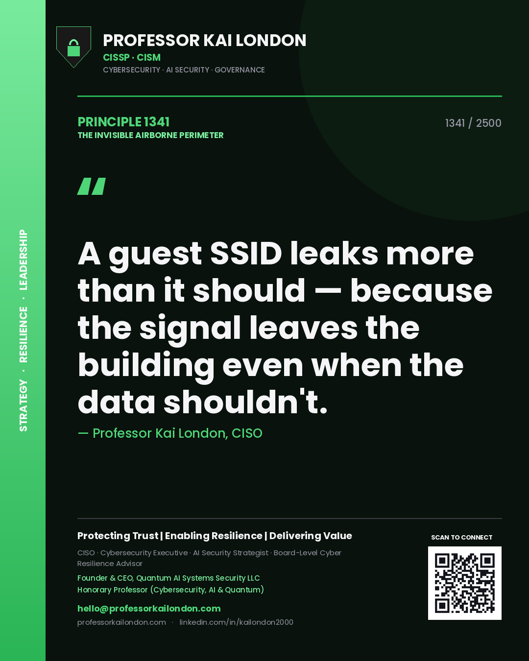 Professor Kai London principle 1341: A guest SSID leaks more than it should — because the signal leaves the building even when the data shouldn't.