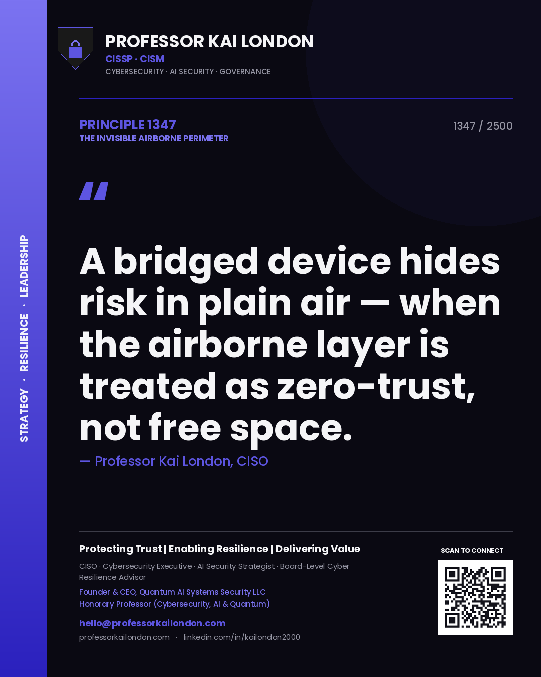 Professor Kai London principle 1347: A bridged device hides risk in plain air — when the airborne layer is treated as zero-trust, not free space.