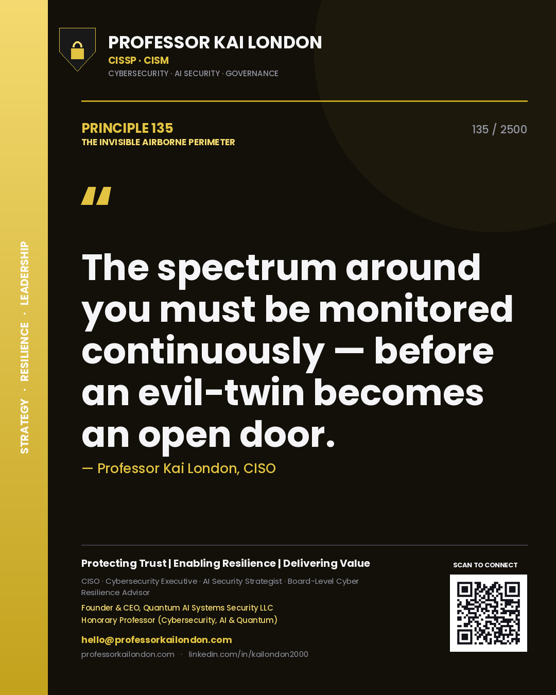Professor Kai London principle 135: The spectrum around you must be monitored continuously — before an evil-twin becomes an open door.