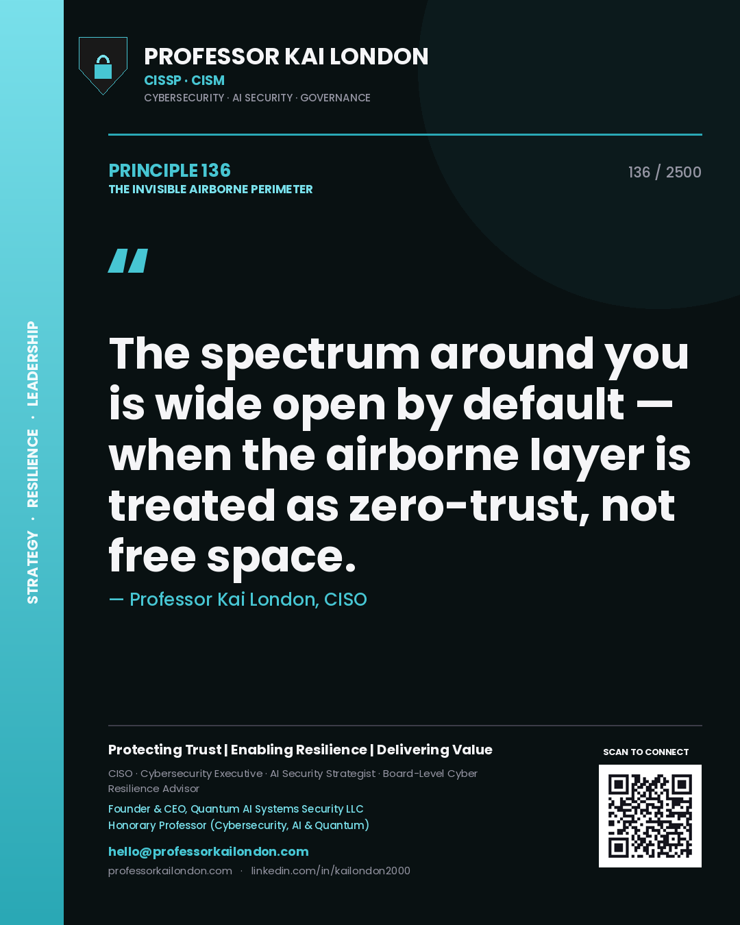 Professor Kai London principle 136: The spectrum around you is wide open by default — when the airborne layer is treated as zero-trust, not free space.