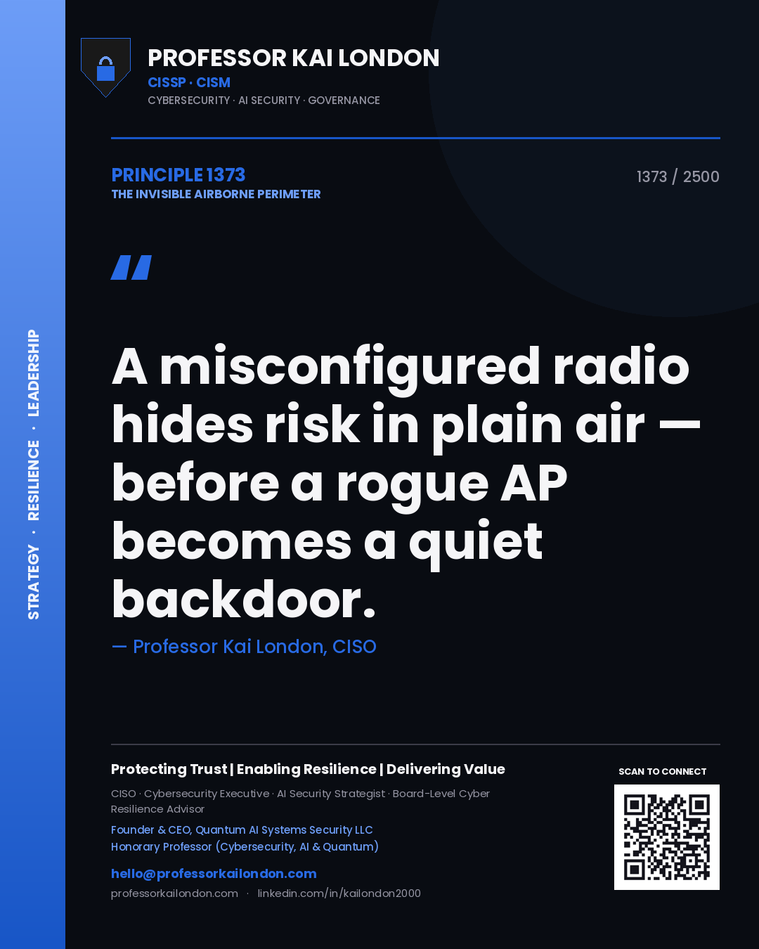 Professor Kai London principle 1373: A misconfigured radio hides risk in plain air — before a rogue AP becomes a quiet backdoor.