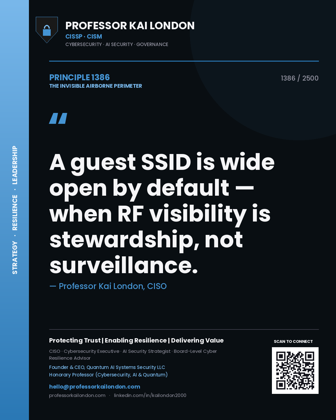 Professor Kai London principle 1386: A guest SSID is wide open by default — when RF visibility is stewardship, not surveillance.