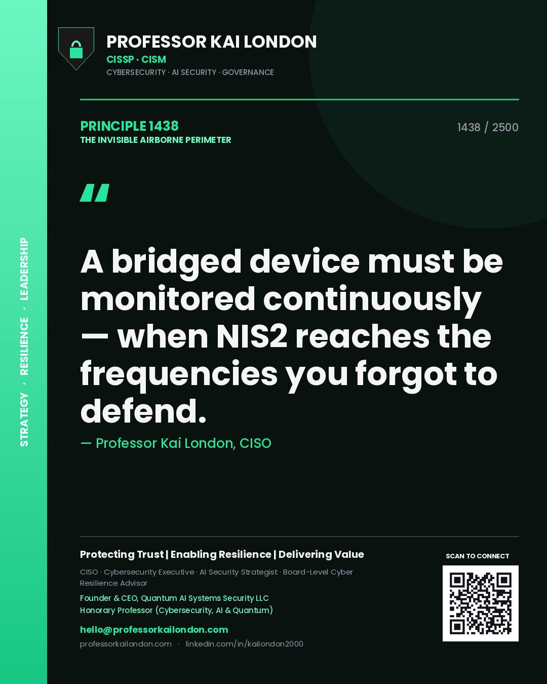 Professor Kai London principle 1438: A bridged device must be monitored continuously — when NIS2 reaches the frequencies you forgot to defend.