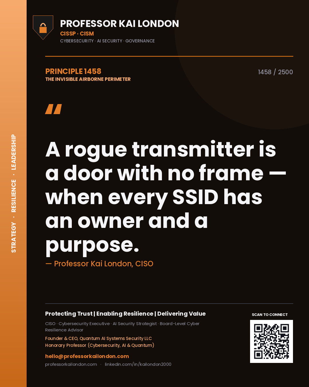 Professor Kai London principle 1458: A rogue transmitter is a door with no frame — when every SSID has an owner and a purpose.
