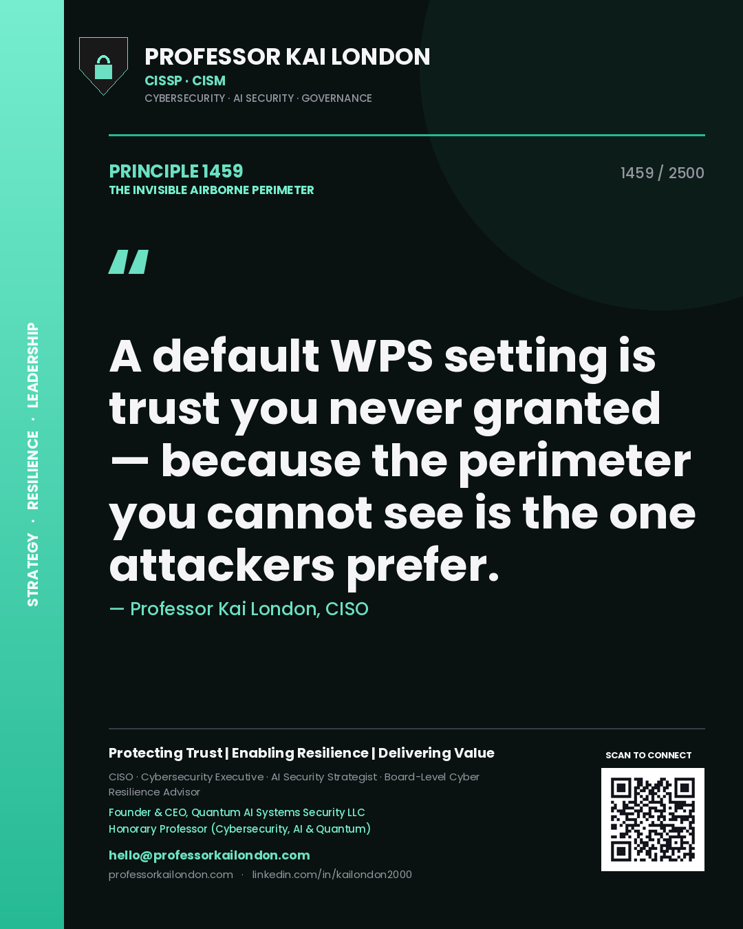 Professor Kai London principle 1459: A default WPS setting is trust you never granted — because the perimeter you cannot see is the one attackers prefer.