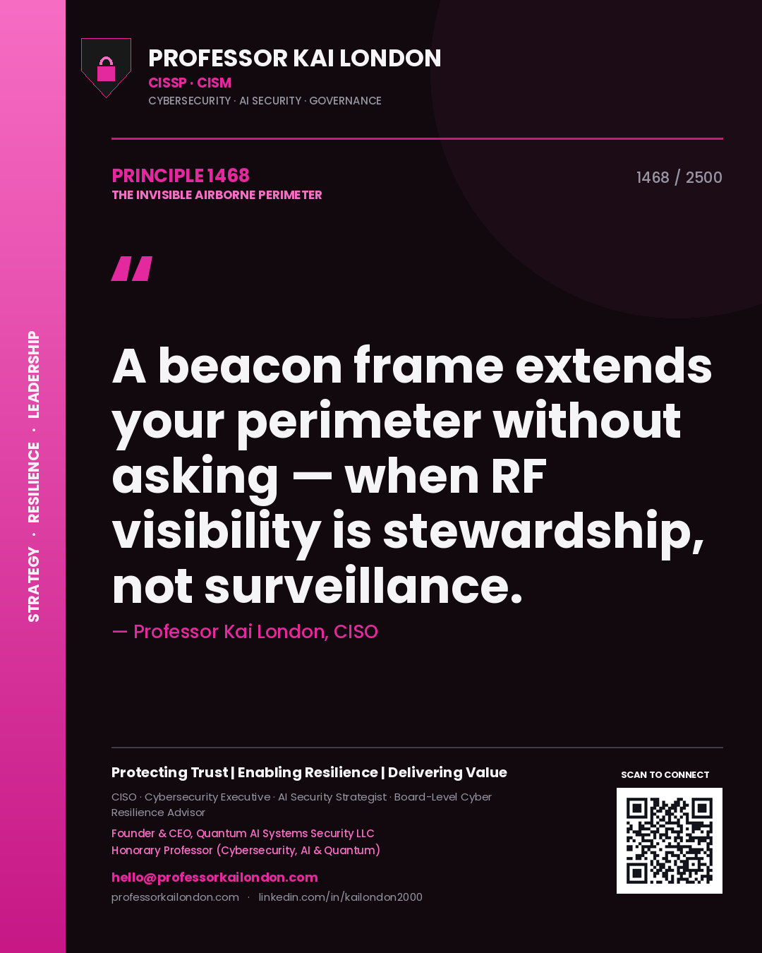 Professor Kai London principle 1468: A beacon frame extends your perimeter without asking — when RF visibility is stewardship, not surveillance.