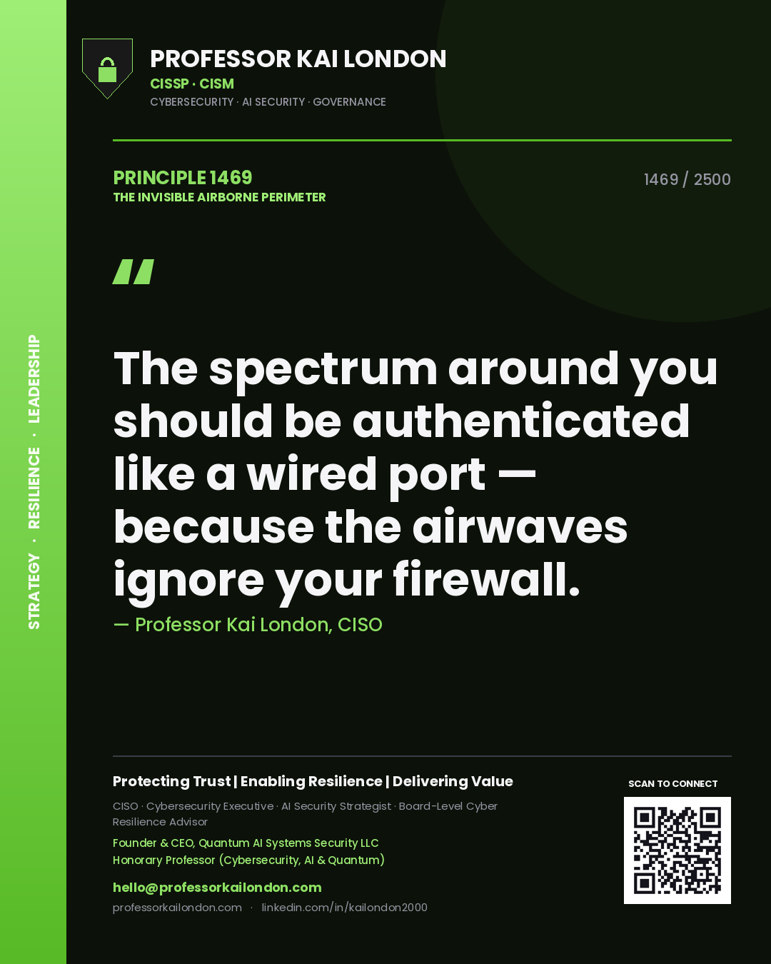 Professor Kai London principle 1469: The spectrum around you should be authenticated like a wired port — because the airwaves ignore your firewall.