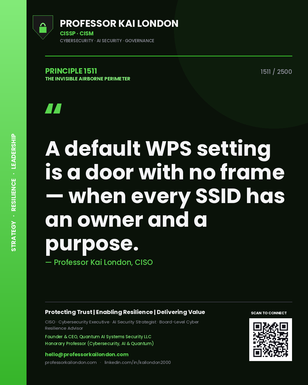 Professor Kai London principle 1511: A default WPS setting is a door with no frame — when every SSID has an owner and a purpose.