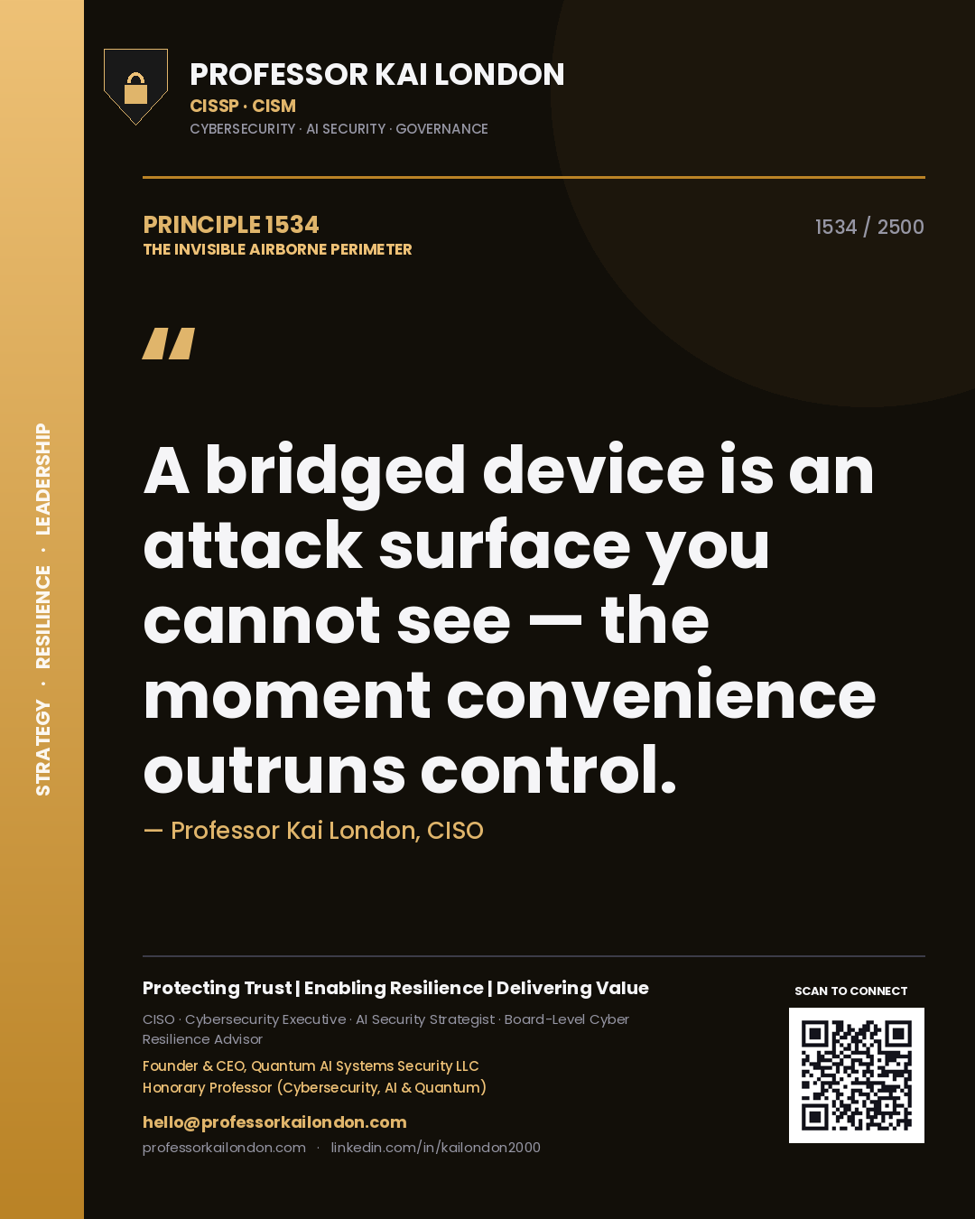 Professor Kai London principle 1534: A bridged device is an attack surface you cannot see — the moment convenience outruns control.