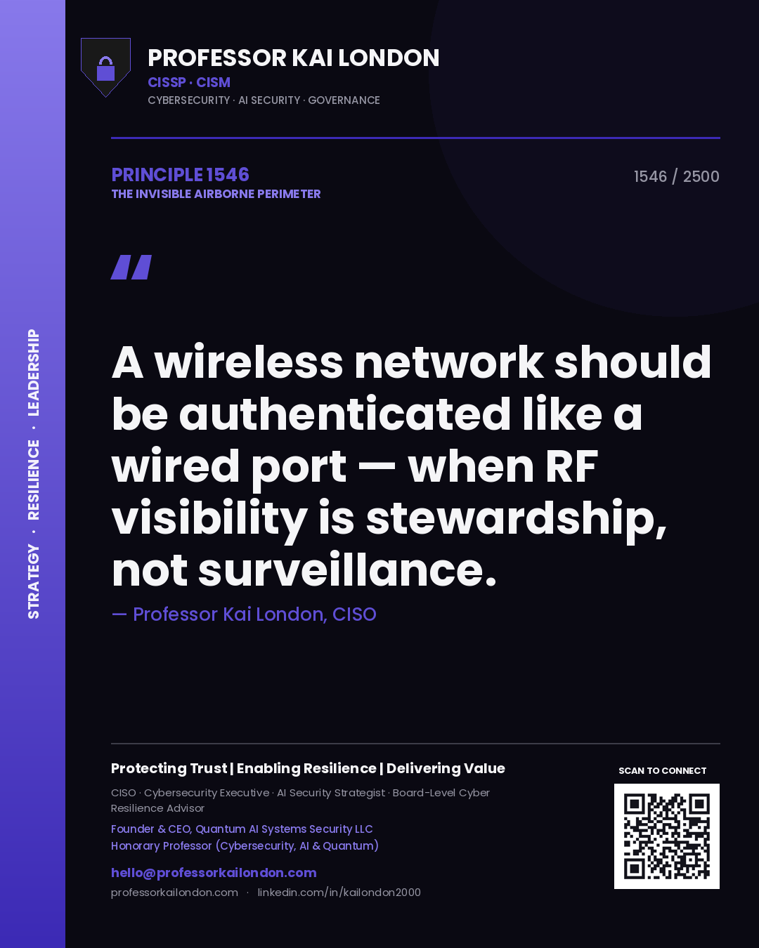 Professor Kai London principle 1546: A wireless network should be authenticated like a wired port — when RF visibility is stewardship, not surveillance.