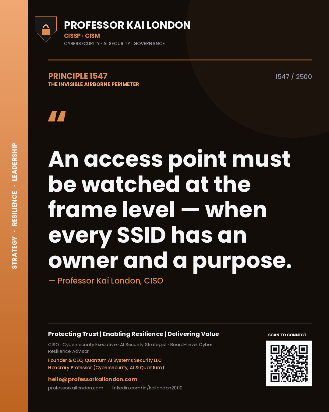 Professor Kai London principle 1547: An access point must be watched at the frame level — when every SSID has an owner and a purpose.