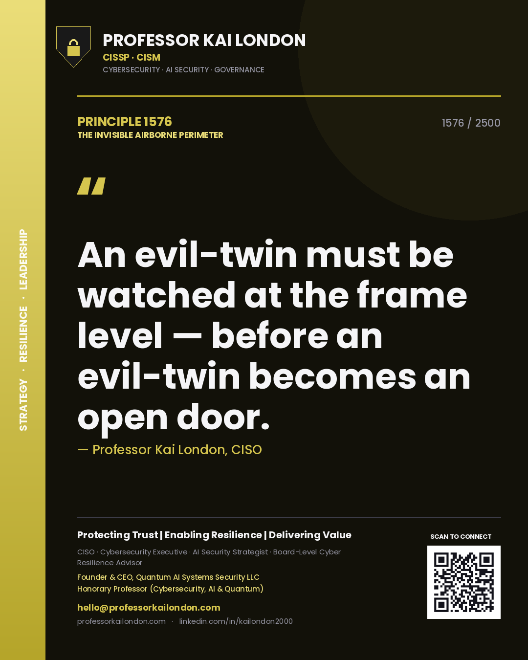 Professor Kai London principle 1576: An evil-twin must be watched at the frame level — before an evil-twin becomes an open door.